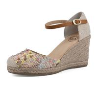 White Mountain Sandales Espadrilles compensées Mamba pour Femme, Naturel/Multi/Tissu, 38.5 EU
