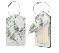White Natural Greenery - Lot de 2 étiquettes de bagage en cuir synthétique avec dos complet, étiquettes personnalisées pour sacs, valises avec boucle en métal, noir