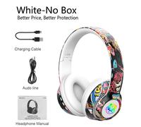 White-No box Casque d'écoute sans fil Bluetooth 5.1 Graffiti, avec micro, lumière LED RGB, pour enfants, PC, Support d'écouteurs de Gamer, carte TF ""Nipseyteko