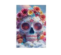 White Of The Dead Flower Skull Drapeaux de jardin Happy New Year Bannière pour décoration extérieure 28 x 40 cm Double face