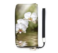 White Orchid in The Pond Long portefeuille fin en cuir PU pour homme femme portefeuille minimaliste avec emplacements pour cartes, blanc, 20 x 10,5 cm, blanc, 20x10.5cm