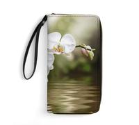 White Orchid in The Pond Long portefeuille fin en cuir PU pour homme femme portefeuille minimaliste avec emplacements pour cartes, blanc, 19,7 x 10,5 cm, blanc, 19.7x10.5cm