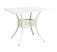 White Outdoor Garden Table 90x90x73 cm Cast Aluminum with Umbrella Hole, Patio Tea Coffee Table Weatherproof for Terrace, Balcony, Backyard, Stable & Durable with Elegant Design