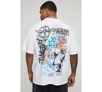 White Oversized Cross Graffiti T-Shirt homme - blanc - XS, blanc