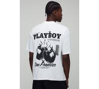 White Oversized Extended Neck Playboy License Printed T-Shirt homme - blanc - L, blanc