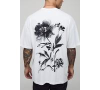 White Oversized Floral Sketch T-Shirt homme - blanc - M, blanc