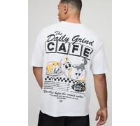 White Oversized The Daily Grind Cartoon Coffee Graphic T-Shirt homme - blanc - L, blanc