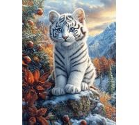White Petit Tigre dans la forêt Magique 500 Pieces Casse-tête Adulte en Carton Haute Densité Difficile Motif Complexe Décoration Murale Anti-Stress Idée Cadeau Anniversaire 500 PCS