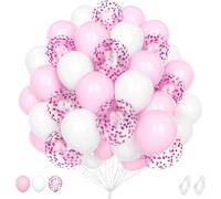 White Pink Balloon, 60 Piece 12 Inch Matte Pink Confetti Latex Helium Balloon For Girl Woman Birthday Baby Shower Wedding Bridal Shower Engagement Party Decoration
