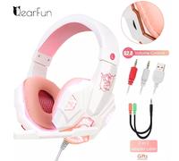 White Pink PC Laptop Casque Gamer d'écoute hi-fi stéréo rose avec Microphone, pour PC, fille, noir, casque de jeu filaire, pour PS4, Windows XP/7/8/10, téléphone portable ""Nipseyteko