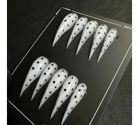 White Polka Dot Press Claw on Nails Long Stiletto Gothic Punk Style Reusable Thick Acrylic Press on Nails Cat Dragon Eagle Claw False Nail Unique Reusable Glossy Glue on Nail (XS)