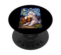 White Poodle Playing Guitar Whimsical Dog Art Music Camping PopSockets PopGrip Adhésif