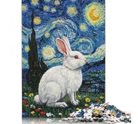 White Rabbit in Starry Night Style Puzzles 1000 Pièces Cadeau Unique Jeu Éducatif Challenge Toy À De Qualité Supérieure Peinture Art pour Adultes Et Enfants À Partir De 12 Ans 1000pcs (75x50cm)