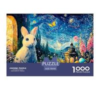 White_Rabbit_with_Large_Eyes 1000 Pièces Carton Extra-épais Coffret De Puzzles Rabbit in A Blue Cloak Stimulant Et Éducatif Défi Unique Puzzles As Birthday Gifts 70x50cm/1000pcs