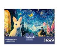 White_Rabbit_with_Large_Eyes 1000 Pièces Carton Premium Coffret De Puzzles Rabbit in A Blue Cloak Stimulant Et Éducatif Jeu Créatif Puzzles pour Adultes Et Enfants 38x26cm/1000pcs
