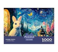 White_Rabbit_with_Large_Eyes 1000 Pièces Carton Premium Lot de Puzzles Rabbit in A Blue Cloak Anti-Stress Jeu Familial Puzzles pour Adultes Et Enfants 52x38cm/1000pcs