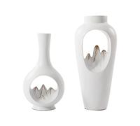 White Resin Flower Vase Small Vases Set of 2 Geometric Dried Flower Arrangement Vase Modern Handmade Vase Decoration for Home Office Living Room