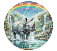 White Rhinocéros 1000 Piece Puzzle Rond, pour Enfants Adulte De Forme Irrégulière, Unique Jigsaw pour La Famille Amis De Qualité Supérieure 1000pcs (67.5x67.5cm)