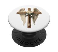 White Roses Flower Christian Cross for Women and Blessed Mom PopSockets PopGrip Adhésif