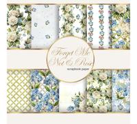White Roses with Forget Me Not Blue Flower Scrapbook Paper Pad: 20 Double Sided Craft Paper For Card Making, Origami & DIY with hand drawn pattern for ... paper with hand drawn pattern for craft