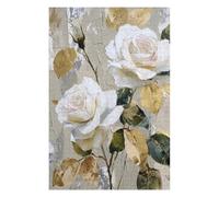 White Roses with Gold Leaves Wall Art, Puzzle pour Adultes, 1000 PCS