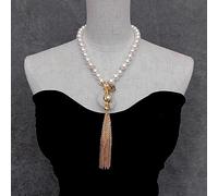 White Round Sea Shell Pearl Necklace 35x47mm White Quartz Slice Cultured Pearl Pendant Pave Insect Charm
