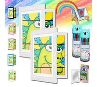 White Rows Childrens Art Frame, 2024 New Children Art Projects Kids Art Frames, Kids Magnetic Art Frame, Transform Your Kid's Drawing into a Work of Art, for Wall Decoration, Mounting (White*2)