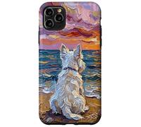 White Scotty on a Sunset Summer Beach Illustration Coque pour iPhone 11 Pro Max