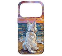 White Scotty on a Sunset Summer Beach Illustration Coque pour iPhone 17 Pro