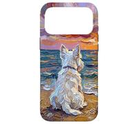 White Scotty on a Sunset Summer Beach Illustration Coque pour iPhone 17 Pro Max