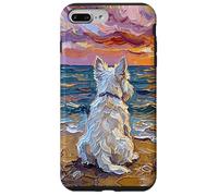 White Scotty on a Sunset Summer Beach Illustration Coque pour iPhone 7 Plus/8 Plus