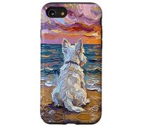 White Scotty on a Sunset Summer Beach Illustration Coque pour iPhone SE (2020) / 7/8