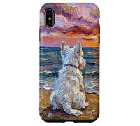 White Scotty on a Sunset Summer Beach Illustration Coque pour iPhone XS Max