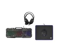 White Shark, Cheyenne, Combo 4 en 1, Set de Jeu Composé de Souris avec Éclairage LED 4 Couleurs, Clavier avec Fonction Anti Ghosting, Casque de Jeu avec Microphone et Tapis de Souris, Noir