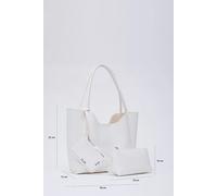 White SHK108 faux leather women hand and shoulder bag with wallet and makeup bag