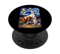 White Sighthound Playing Guitar Whimsical Art Music Camping PopSockets PopGrip Adhésif