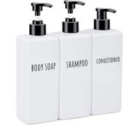White Soap Dispenser,3 Pieces 500 Ml Refillable Plastic Shampoo Bottle With Label,Empty Pump Bottle For Bath,Hotel