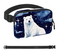 White Starry Polar Bear-1662 Sac banane unisexe de style : sac banane tendance, sac à bandoulière sport fin à la mode pour jogging, randonnée, randonneur, femme, homme, multicolore, 4 x 23 x 15 cm,
