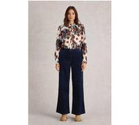 White Stuff Pantalon en Velours côtelé Belle à Jambes Larges - Taille mi-Haute, Longueur Cheville, mélange de Coton avec Fermeture éclair - Bleu foncé - Taille 44