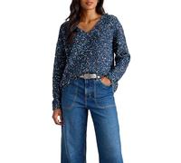 White Stuff Pull à col en V et Motif texturé - Manches Longues, Coupe Classique - Bleu foncé - Taille 40