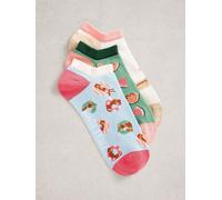 White Stuff White Stuff Sky Blue Tile Print Trainer Socks 3 Pack