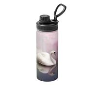 White Swan Bouteille d'eau isotherme en acier inoxydable de 532 ml avec impression sur toute la longueur, double paroi, étanche, idéale pour le sport, la gym, l'extérieur, les voyages, le camping