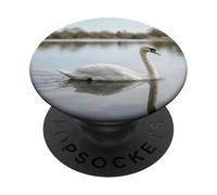 White Swan Lake Calme Water Wildlife Scène PopSockets PopGrip Adhésif