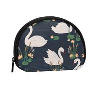 White Swans On The Lake Mini porte-monnaie en coquillage - Portefeuille compact zippé pour pièces de monnaie, clés et petits objets