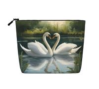 White Swans On The Lake Trousse de maquillage résistante à l'eau en faux chanvre Grande pochette de voyage à fermeture éclair