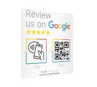 White Tap to Review NFC & QR Code Autocollant pour avis Google et profils d'entreprise - Plaque adhésive en PVC pour entreprises - Panneau de collecte d'avis sans contact - Compatible avec tous les