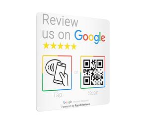 White Tap to Review NFC & QR Code Autocollant pour avis Google et profils d'entreprise - Plaque adhésive en PVC pour entreprises - Panneau de collecte d'avis sans contact - Compatible avec tous les