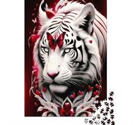 White Tiger Art 1000 Piece for Adults Teens White Tiger with Red Accents Educational Game for Wall Decoration 70x50cm 1000pcs