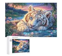 White Tiger Cub par Forest Stream avec des étoiles Puzzle 1000 Pièces pour Adultes Activité Puzzle Défi Logique Cadeau pour Amateurs De Puzzles 1000 PCS