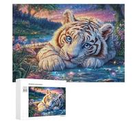 White Tiger Cub par Forest Stream avec des étoiles Puzzle 300 Pièces pour Adultes Entraînement Cérébral Maîtrise Logique Cadeau pour Amateurs De Défis 300 PCS